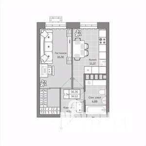 1-к квартира, вторичка, 37м2, 16/19 этаж