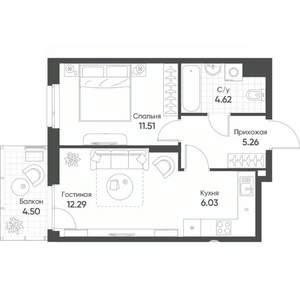 2-к квартира, строящийся дом, 41м2, 12/20 этаж