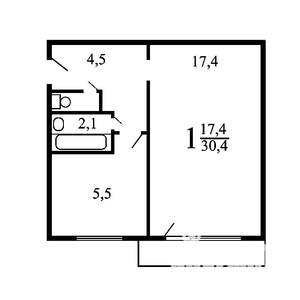 1-к квартира, вторичка, 30м2, 3/5 этаж