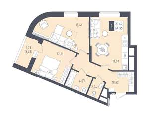 2-к квартира, вторичка, 65м2, 9/22 этаж