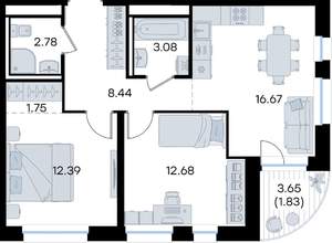 2-к квартира, вторичка, 60м2, 3/10 этаж