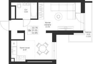 1-к квартира, вторичка, 33м2, 12/25 этаж