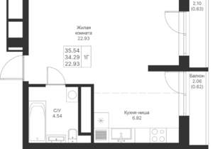 1-к квартира, вторичка, 36м2, 22/25 этаж