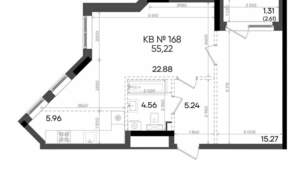 2-к квартира, вторичка, 55м2, 6/23 этаж