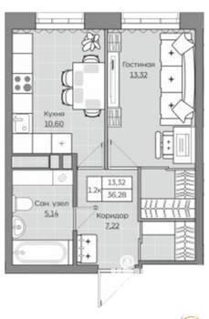 1-к квартира, вторичка, 36м2, 7/17 этаж