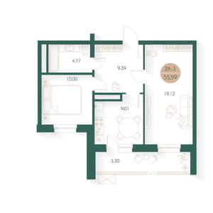 2-к квартира, строящийся дом, 55м2, 4/17 этаж