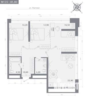 3-к квартира, строящийся дом, 86м2, 7/23 этаж