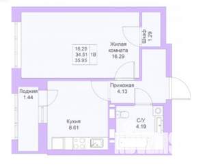 1-к квартира, вторичка, 36м2, 18/25 этаж
