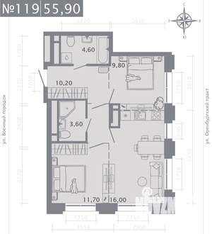 2-к квартира, вторичка, 56м2, 15/25 этаж