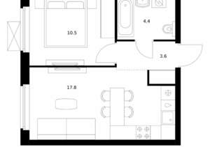 1-к квартира, вторичка, 36м2, 16/17 этаж