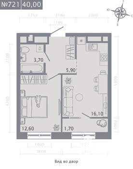 1-к квартира, строящийся дом, 40м2, 9/23 этаж