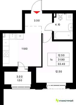 1-к квартира, вторичка, 33м2, 13/22 этаж