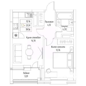 1-к квартира, вторичка, 40м2, 2/9 этаж