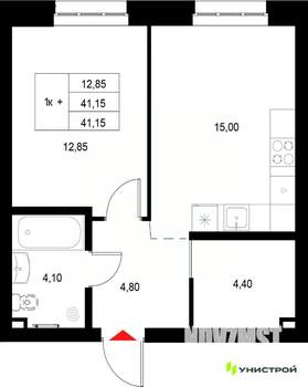 1-к квартира, вторичка, 41м2, 3/22 этаж