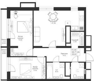 2-к квартира, вторичка, 70м2, 6/25 этаж