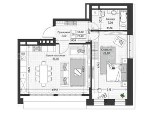 2-к квартира, строящийся дом, 73м2, 4/4 этаж