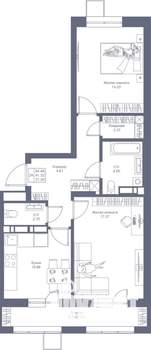 2-к квартира, вторичка, 64м2, 3/17 этаж
