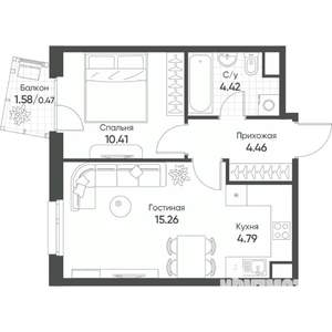 2-к квартира, вторичка, 40м2, 14/17 этаж