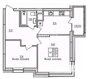 2-к квартира, вторичка, 54м2, 11/19 этаж