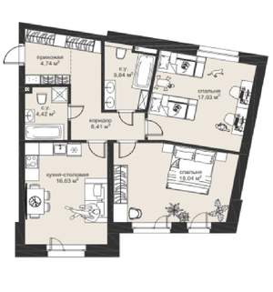 2-к квартира, вторичка, 75м2, 2/4 этаж