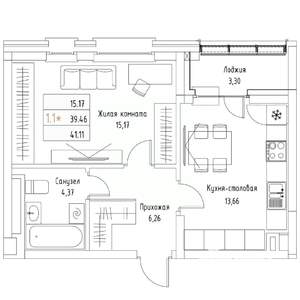1-к квартира, вторичка, 41м2, 1/9 этаж