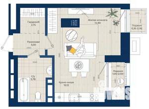 1-к квартира, сданный дом, 38м2, 4/6 этаж