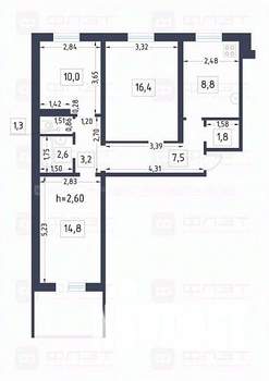 3-к квартира, вторичка, 66м2, 1/5 этаж