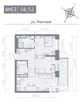 1-к квартира, строящийся дом, 59м2, 9/9 этаж