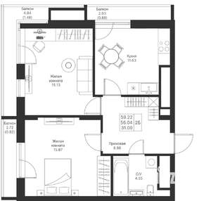 2-к квартира, вторичка, 59м2, 17/25 этаж