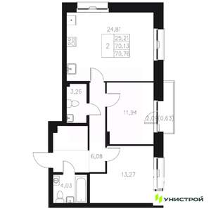 2-к квартира, вторичка, 71м2, 6/8 этаж