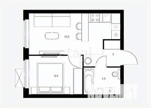1-к квартира, вторичка, 33м2, 6/18 этаж