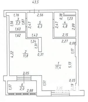 1-к квартира, вторичка, 44м2, 3/5 этаж