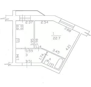 1-к квартира, вторичка, 44м2, 7/9 этаж