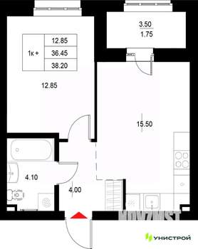 1-к квартира, вторичка, 38м2, 7/22 этаж