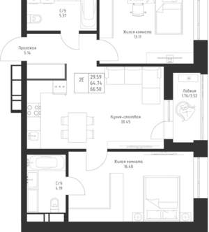 2-к квартира, вторичка, 67м2, 13/23 этаж