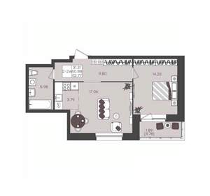 2-к квартира, вторичка, 53м2, 16/22 этаж