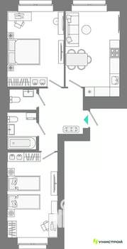 2-к квартира, вторичка, 60м2, 1/10 этаж