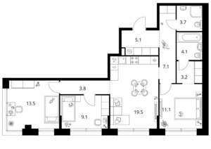 3-к квартира, вторичка, 80м2, 8/26 этаж