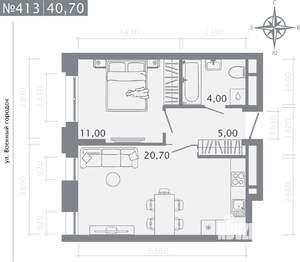 1-к квартира, строящийся дом, 41м2, 6/25 этаж