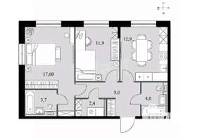 2-к квартира, вторичка, 61м2, 4/8 этаж