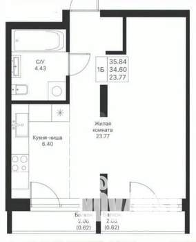 1-к квартира, вторичка, 36м2, 3/26 этаж