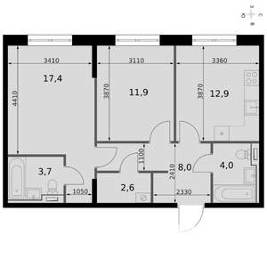 2-к квартира, вторичка, 61м2, 5/19 этаж