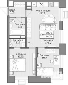 3-к квартира, вторичка, 54м2, 13/19 этаж