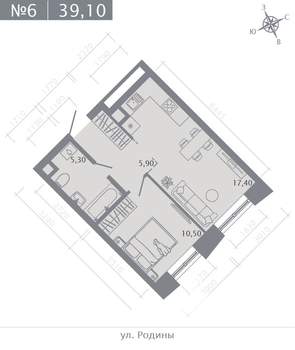 1-к квартира, строящийся дом, 39м2, 2/23 этаж