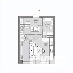 1-к квартира, вторичка, 37м2, 3/19 этаж