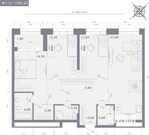 3-к квартира, строящийся дом, 101м2, 12/23 этаж