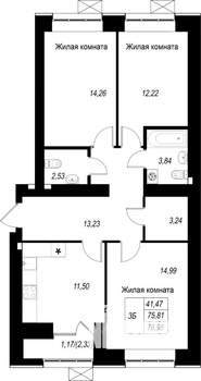 3-к квартира, вторичка, 77м2, 4/10 этаж
