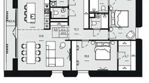 3-к квартира, сданный дом, 121м2, 4/4 этаж