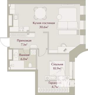 1-к квартира, вторичка, 59м2, 2/8 этаж