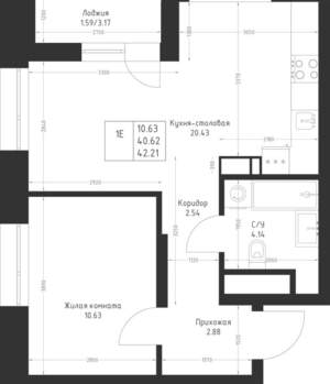 1-к квартира, вторичка, 42м2, 12/23 этаж